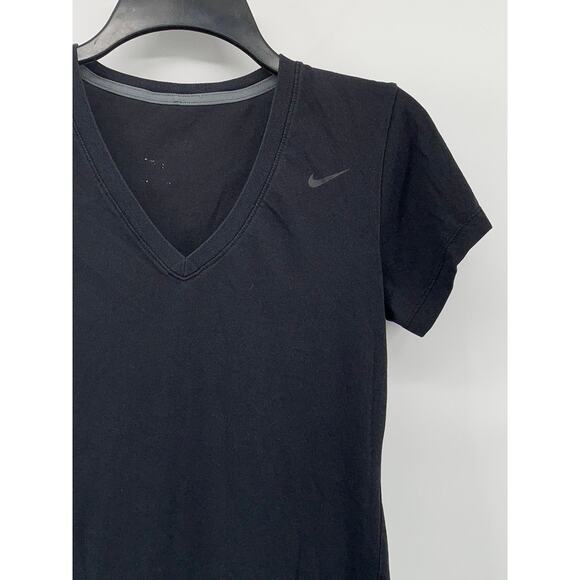 NIKE Women's Black-White V-Neck Swoosh Short Sleeve Active Top SZ S - Picture 5 of 10